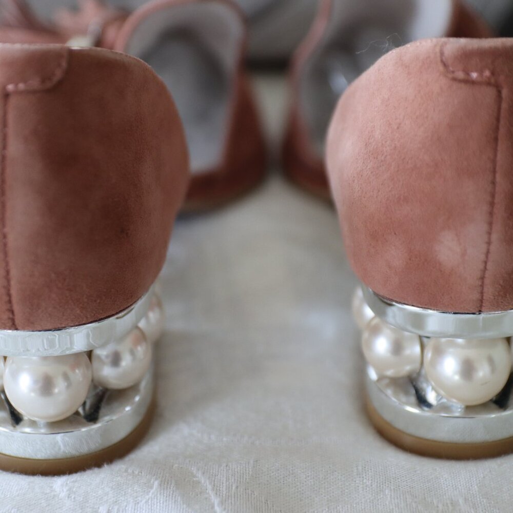 Jeffery Campbell Civil MP Dark Pink Suede/Silver Tassel Pearl Heal Size 9.5 - Picture 8 of 14
